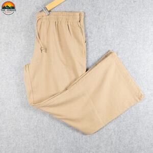 Me In California Ankle Pants Tan Linen Blend Drawstring Waist Women's Size 2XL